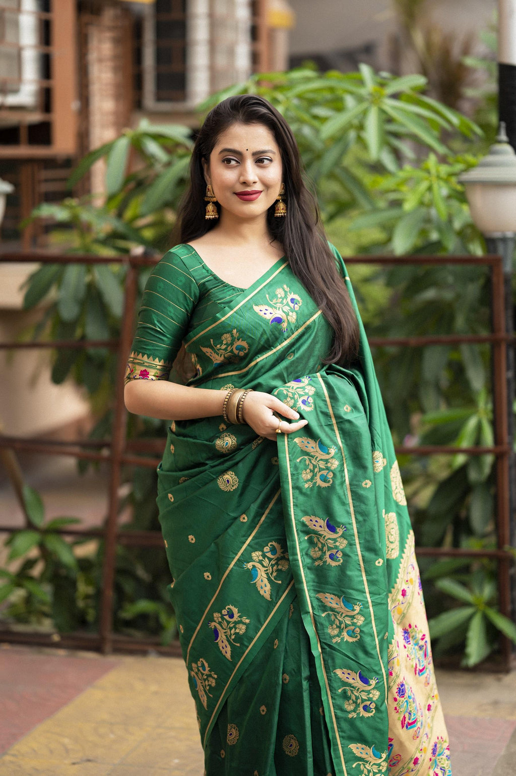 Green Pure Silk Woven Design Saree with Unstitched Blouse - Hiral Fashion