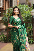 Green Pure Silk Woven Design Saree with Unstitched Blouse - A2M