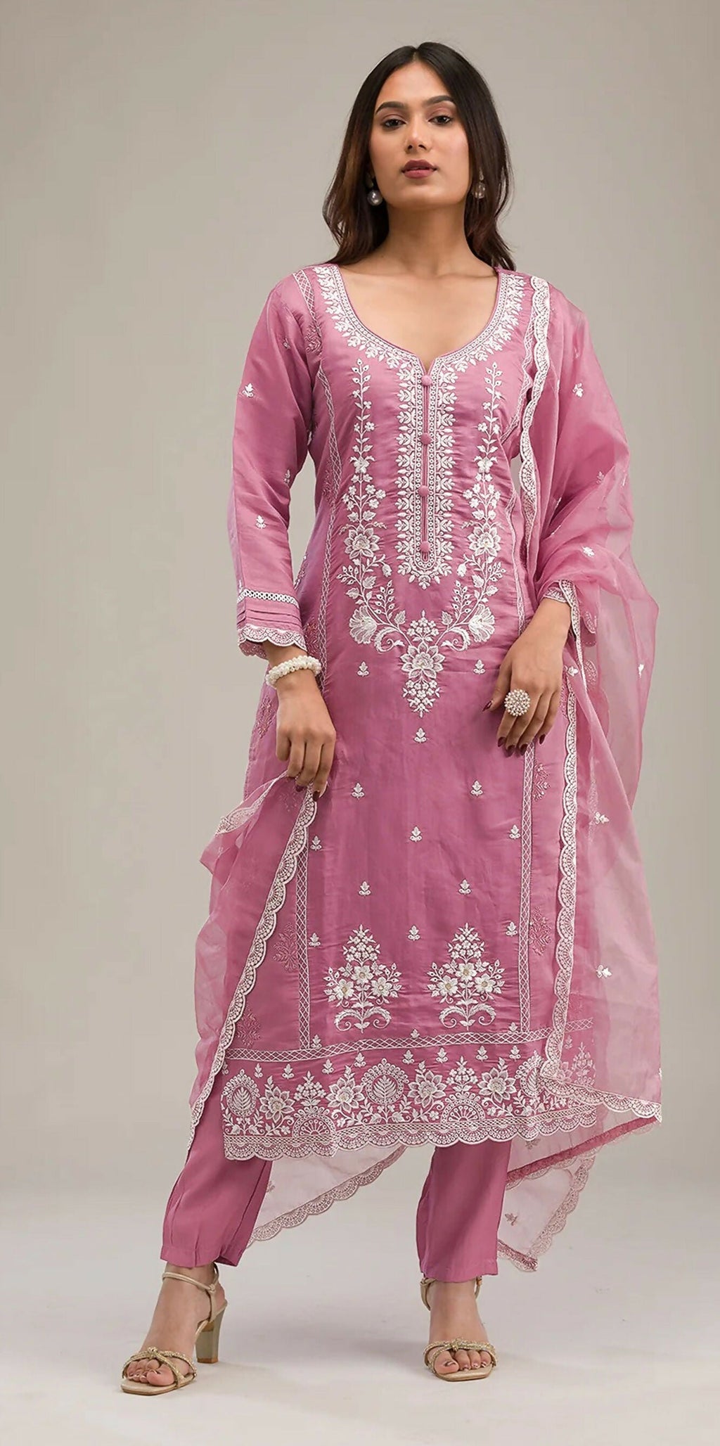 Anaita Pink Embroidered Silk Stitched Salwar suit - Distacart
