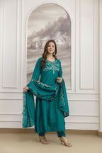 The52 Rama Women's Beautiful Vichitra Silk Fabric Embroidered Work Flared Anarkali Pant and Dupatta Set - Distacart