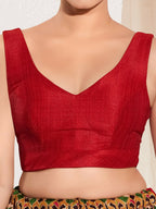 Joban Fashion Red Mulberry Silk Padded Blouse With Round Neck Sleeveless - Distacart