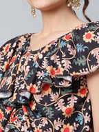 Ahalyaa Women Black Crepe Digital Print Top with Palazzo Set - Distacart