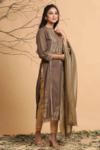 Juniper Women's Brown Rayon Printed Straight Kurta Set - Distacart