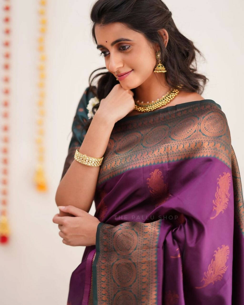 DEIANA'S Beautiful Designer Golden zari Soft Lichi Silk Saree - Purple