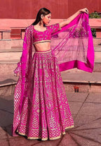 Jyoti Fashion Glamorous Rani Pink Chapat Zari and Dori Embroidered Malai Satin Silk Lehenga Choli with Dupatta