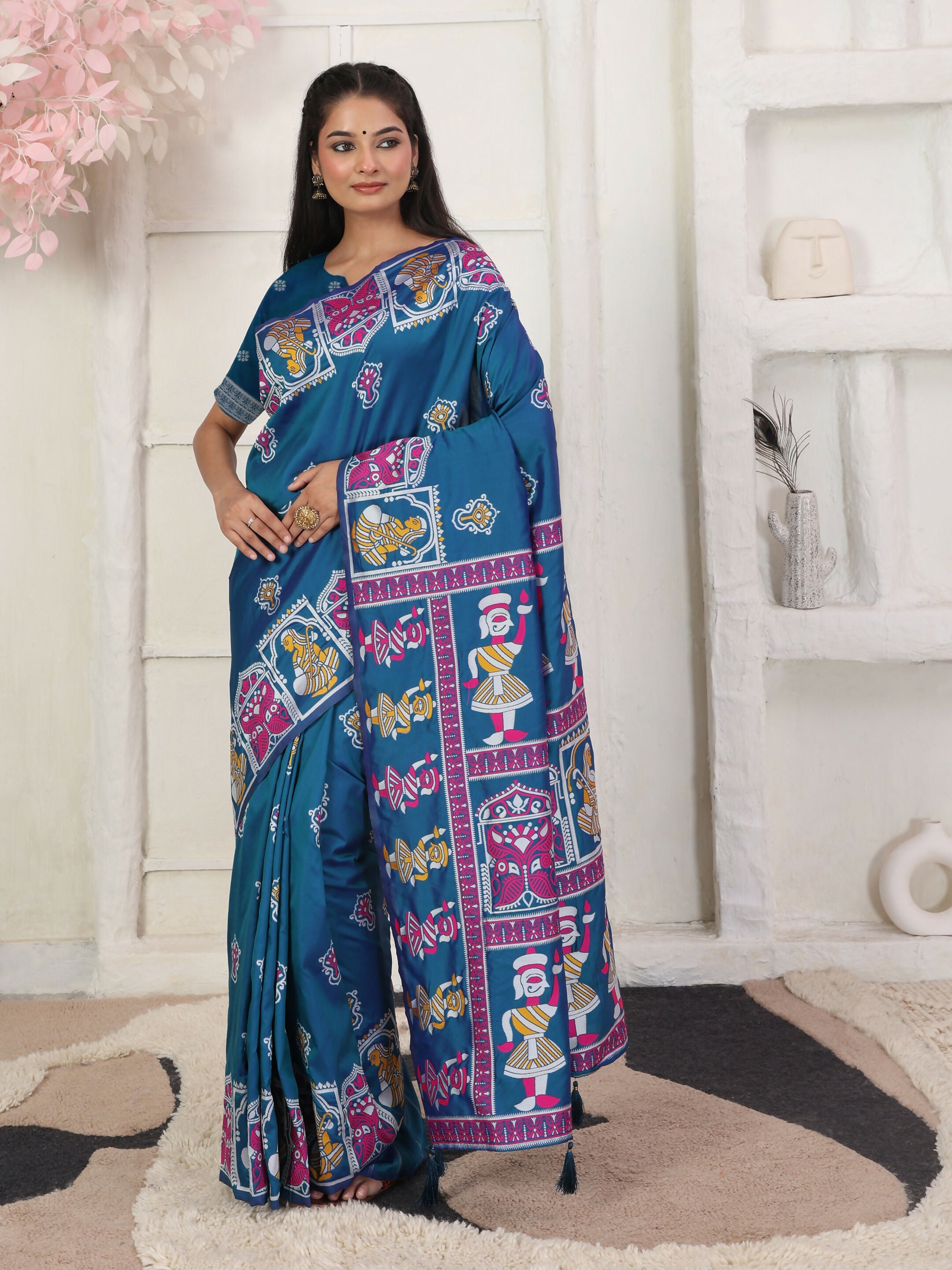 Shree Shyam Fashion Silk Blend Teal Blue Saree - Distacart