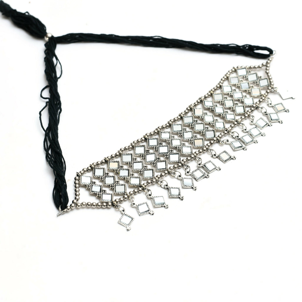 Mominos Fashion Johar Kamal Oxidised Silver-Plated Alloy Finish Mirror Choker For Women - Distacart