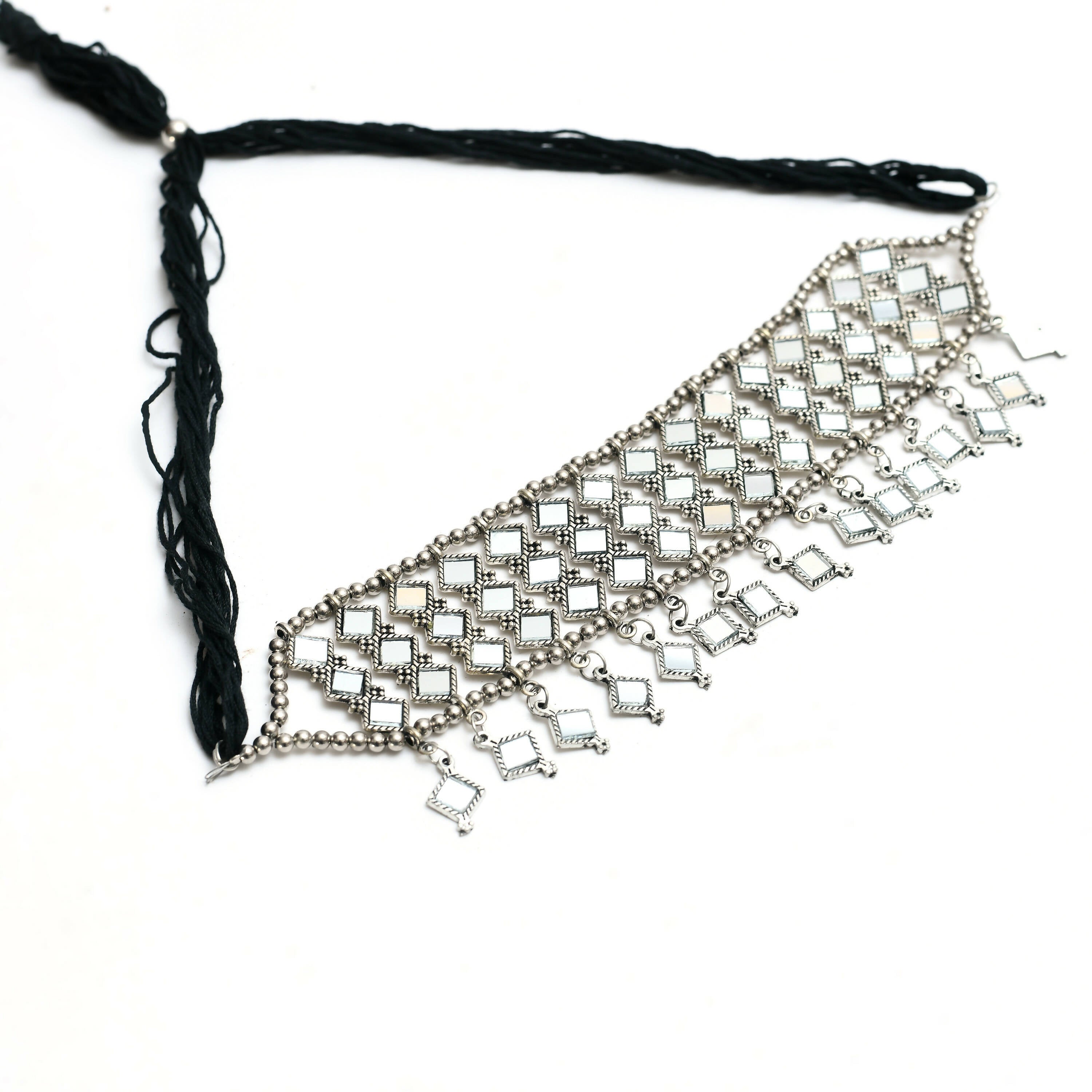Mominos Fashion Johar Kamal Oxidised Silver-Plated Alloy Finish Mirror Choker For Women - Distacart