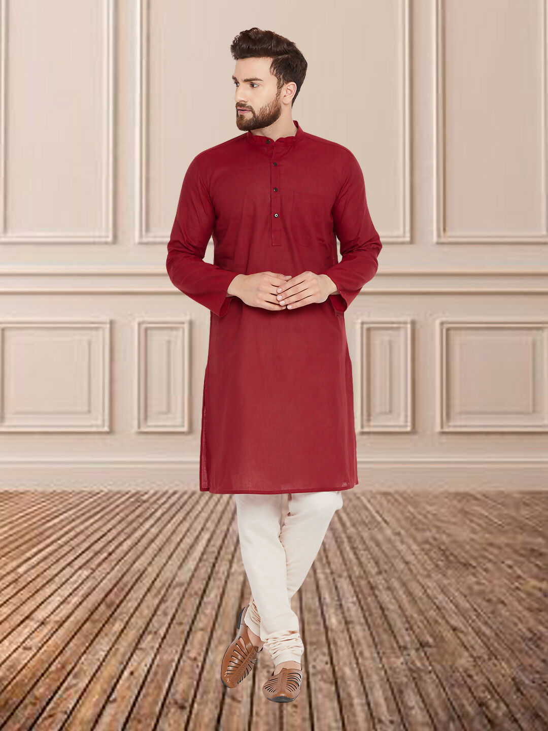 Even Apparels Men's Pure Cotton Maroon Kurta