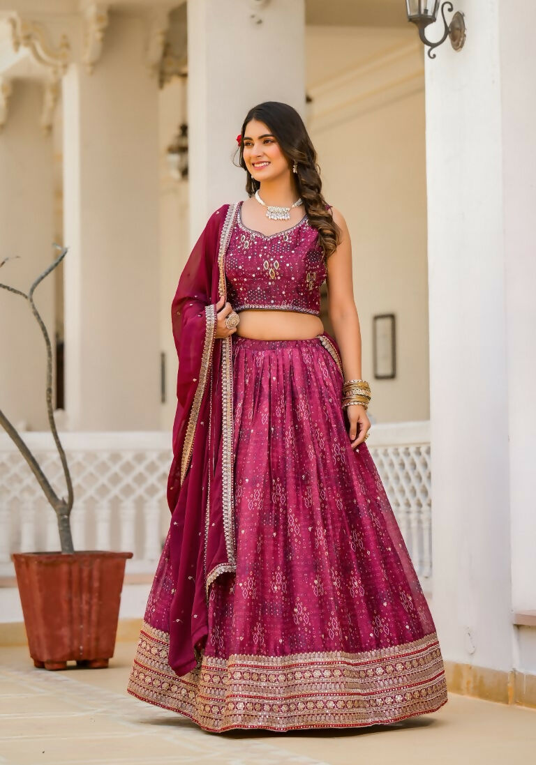 Wedding Partywear Wine Slim Georgette Lehengha Choli With Dupata - Agnidhara
