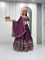 Teeya Creation Wine Color Chinon Silk Embroidery Work Fully Stitched Lehenga Choli