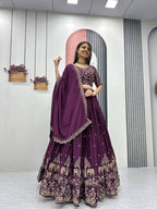 Teeya Creation Wine Color Chinon Silk Embroidery Work Fully Stitched Lehenga Choli