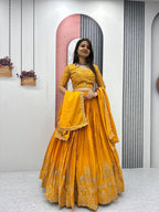 Teeya Creation Yellow Color Chinon Silk Embroidery Work Fully Stitched Lehenga Choli