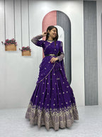 Teeya Creation Purple Color Chinon Silk Embroidery Work Fully Stitched Lehenga Choli