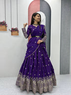 Teeya Creation Purple Color Chinon Silk Embroidery Work Fully Stitched Lehenga Choli
