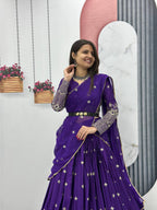 Teeya Creation Purple Color Chinon Silk Embroidery Work Fully Stitched Lehenga Choli