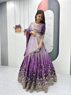 Teeya Creation Multi Color Chinon Silk Heavy Embroidery Work Fully Stitched Lehenga Choli