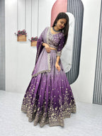Teeya Creation Multi Color Chinon Silk Heavy Embroidery Work Fully Stitched Lehenga Choli