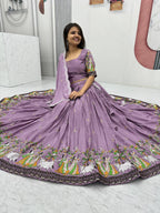 Teeya Creation Lavender Color Chinon Silk Heavy Embroidery Work Fully Stitched Lehenga Choli