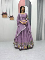 Teeya Creation Lavender Color Chinon Silk Heavy Embroidery Work Fully Stitched Lehenga Choli
