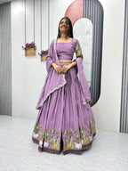 Teeya Creation Lavender Color Chinon Silk Heavy Embroidery Work Fully Stitched Lehenga Choli
