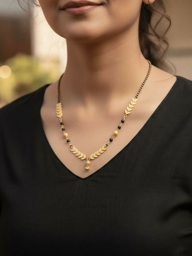 NVR Women Gold Plated Black Beaded Short Design Mangalsutra - Distacart