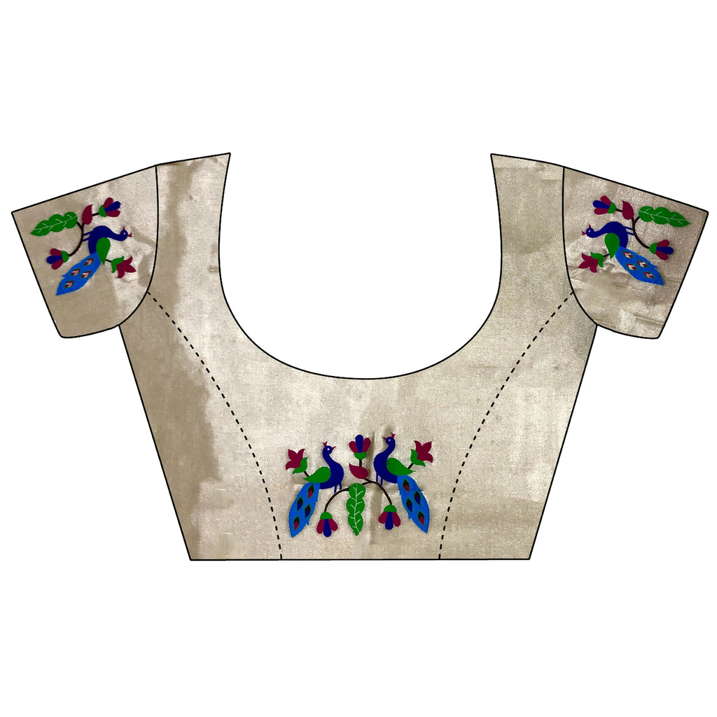 Joban Fashion Ivory Peacock & Floral Motifs Tissue Paithani Saree - Distacart