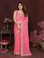 PR Fashion Gajari Georgette Embroidery Work With Embroidery Work Blouse Saree