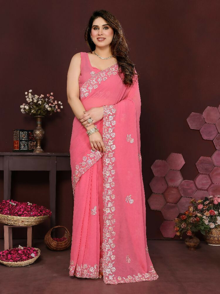 PR Fashion Gajari Georgette Embroidery Work With Embroidery Work Blouse Saree