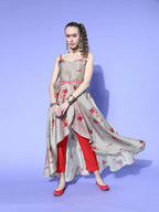 Ahalyaa Women Beige Colour Beautiful Chanderi Printed Kurta Pant Set - Distacart