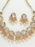 NVR Women Gold-Polished Kundan-Studded & Beaded Jewellery Set Necklace and Earrings