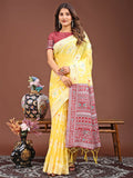 Shree Shyam Fashion Anaya Yellow Linen Cotton Saree