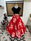 Dishitha Creation Floral Printed Stitched Lehenga & Crop Top - Black & Red