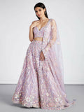 House of Panchhi Mauve Net Sequins And Thread Embroidery Lehenga Choli & Dupatta