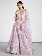 House of Panchhi Mauve Net Sequins And Thread Embroidery Lehenga Choli & Dupatta