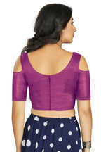 Aastha Fashion Women's Purple Art Silk Cold Shoulder Sleeve Readymade Blouse