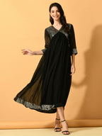 Myshka Women's Black Fit and Flare Party Dress - Distacart