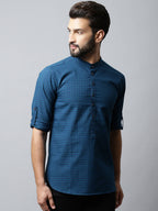 Even Apparels Navy blue Color Pure Cotton Men's Kurta With Side Placket (CHK1056) - Distacart