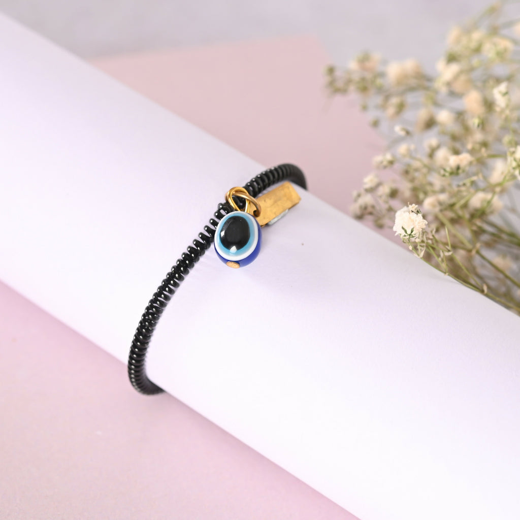 NVR Men & Women Black Evil Eye Crystal Spring Ring Bracelet - Distacart