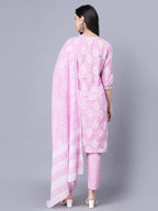 Myshka Cotton Printed 3/4 Sleeve Round Pink Women Kurta set - Distacart