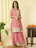 Myshka Women's Pink Georgette Kurta & Skirt With Dupatta Party Sets