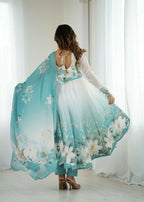 Joban Fashion Aqua Blue Kurta Set Organza Sequin Embroidery Work - Distacart