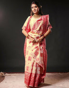 Joban Fashion Cream Silk Woven Durga Puja Saree