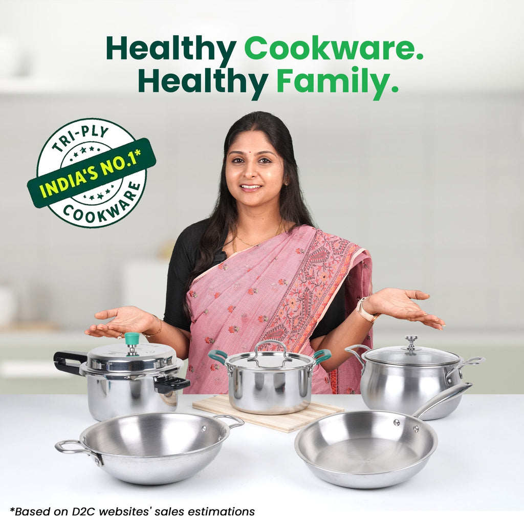 The Indus Valley TurboCuk Tri-ply Stainless Steel Biryani Cooking Pot/Casserole, Premium Quality, 3 Layer Thick Body, Cool Silicone Handles, 100% Toxin-free, Non-stick, Induction & Gas, Spatula, 2.9L