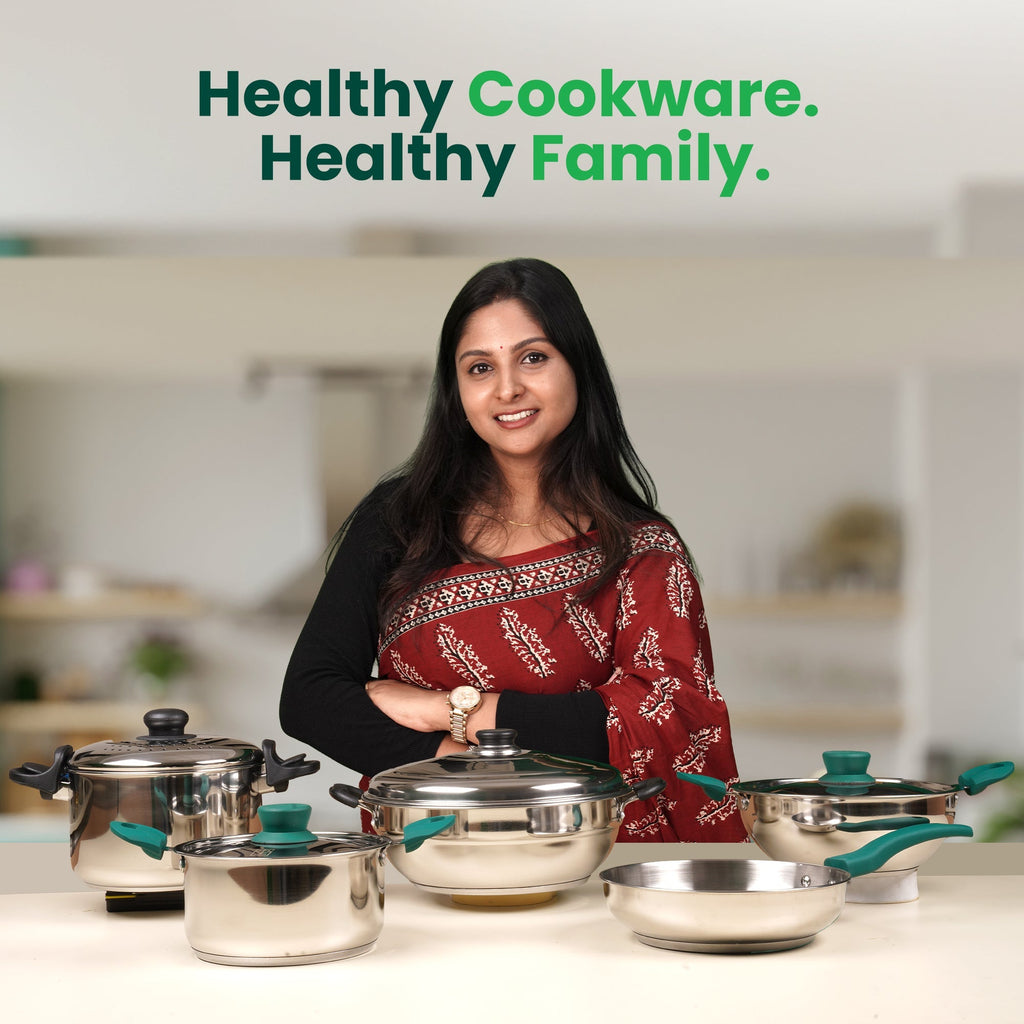 The Indus Valley 8 Pit Tri-Steel Multi Pot Premium Stainless Steel Idli/ Dhokla/ Momo Maker/ Veg Steaming Set, Tri-ply Induction Bottom, 5 Plates, 3L