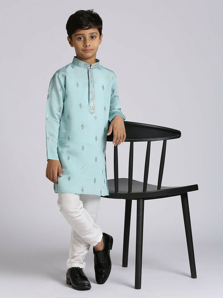 Joban Fashion Kids Island Ethnic Wear with Silk Sequence Embroidery Kurta and Pyjama Set - Teal Blue