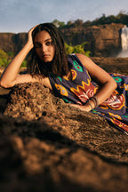 trueBrowns Purple Cotton Ikat Flared Dress - Distacart