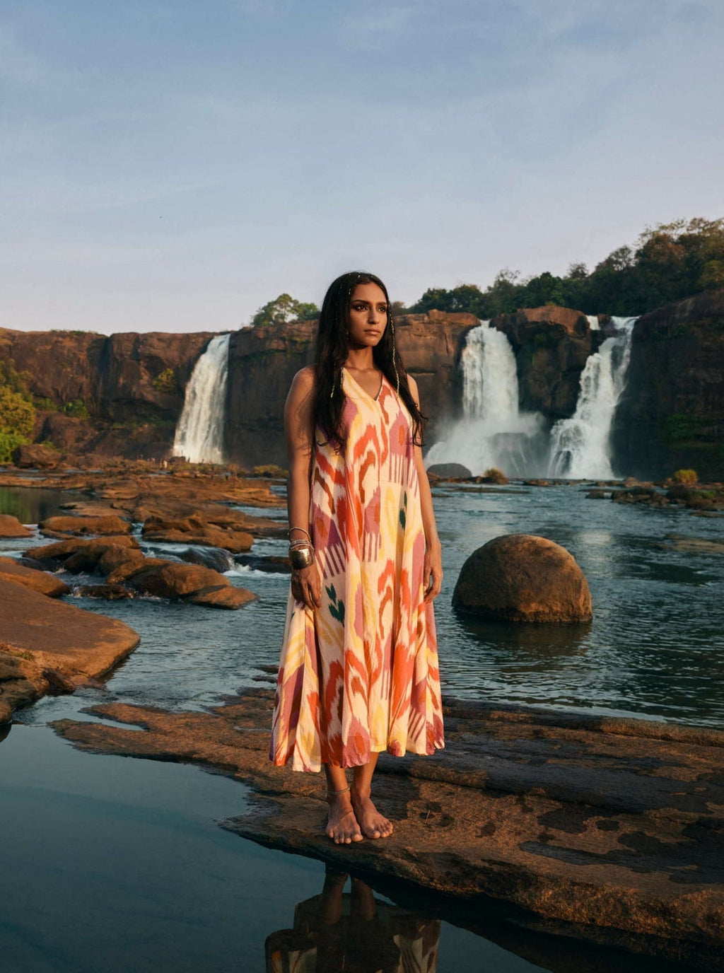 trueBrowns Pink Cotton Ikat Sleeveless Dress - Distacart