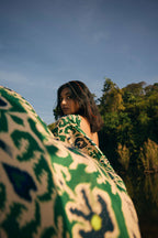 trueBrowns Green Muslin Ikat Saree