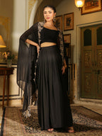 Janasya Black Georgette Solid Top Bottom Cape
